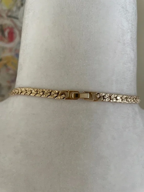 TEXTURED GOLD YONE GLAT CURB LINK CHAIN NECKLACE Vintage Style - Picture 7 of 9